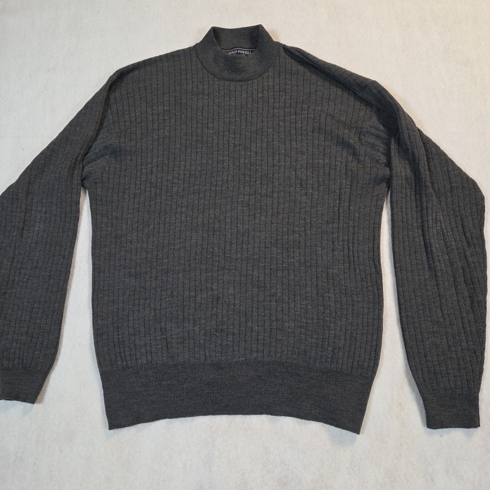 Harold Powell Sweater Men's Size Large Gray Long Sleeve Extra Fine Merino Wool